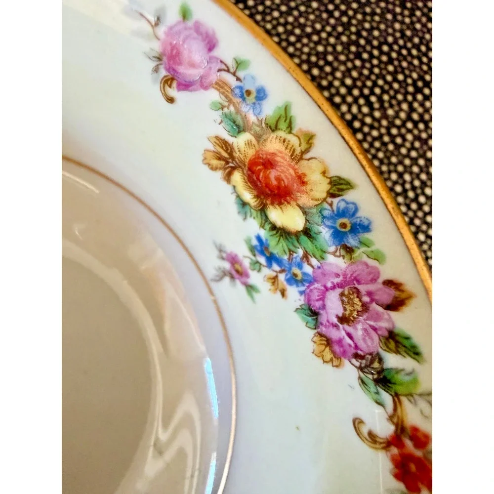 Vintage Jackson Featherweight Celia Cream Soup Bowl Saucer Floral Gold USA